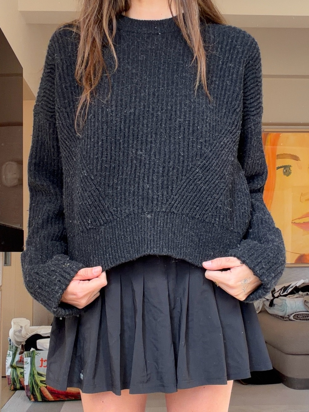 All Saints Black Ribbed Crewneck Knit Sweater
